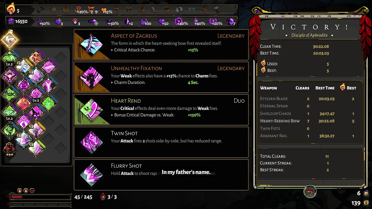 Hades: Zagreus Bow ??? Aphrodite/Artemis Build ??? Hades game videos